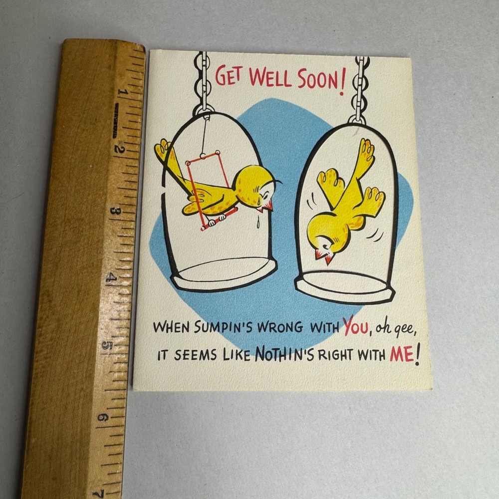 Vintage Sangamon‎ Get Well Soon Greeting Card Yellow Birds 5-1518 Made in USA